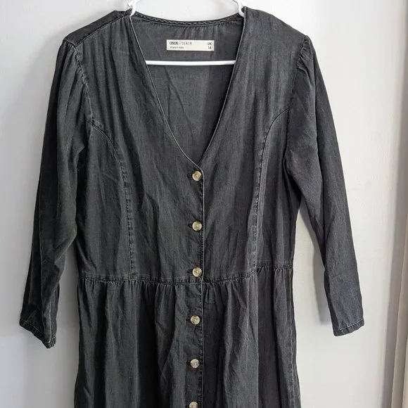 ASOS | Dresses | Asos Soft Denim Tea Dress Black Button Down Women Size Uk  4 Tall | Poshmark